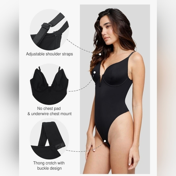 Deep V-Neck Low Back Sculpting Thong Bodysuit #929 - Picture 10 of 11